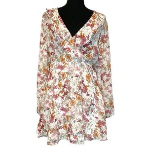 Forever 21 NWT Faux Wrap Short Ruffle Open Back Floral Print Dress Size Large